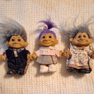 FAMILY Trio TROLLS with Colorful Hair. (All Kept In Bags)